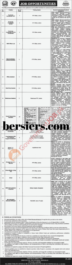 Provincial TB Control Program Punjab Jobs 2026